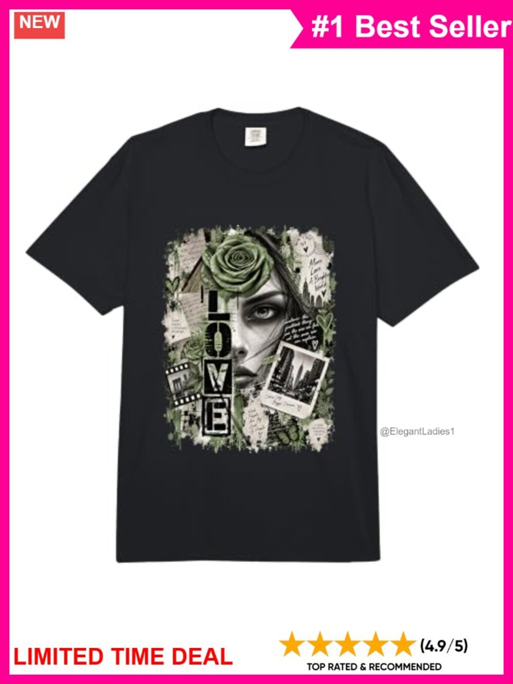 Gothic Red Rose Dark Romance Graphic Heavyweight Cotton Tee